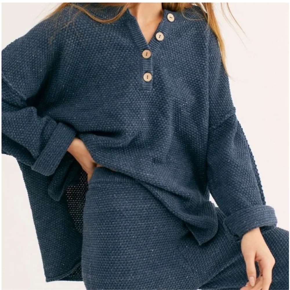 Free People Hailee Sweater Set - Navy - wide leg pant - LARGE